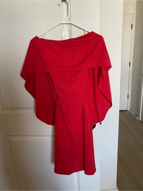 Grace Karin One-Shoulder Red Cape Dress